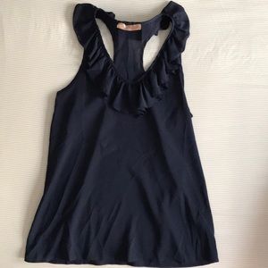 Ruffled navy blouse